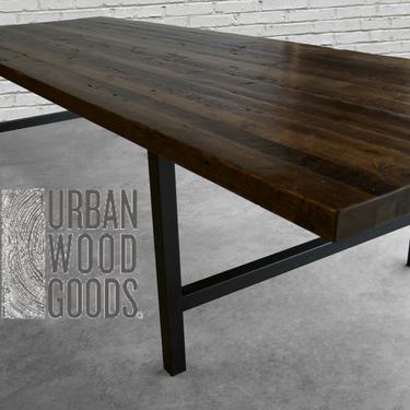 Solid Wood Dining table in standard 2.5&quot; top reclaimed wood planks and steel legs in your choice of color, size and finish 