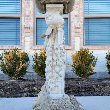 Vintage Naturalistic Sculptural Cast Stone Ivy Bird Bath / Garden Ornament / Architectural Planter Pedestal 