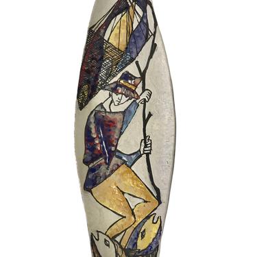 Italian Modern Ceramic Wall Plaque &#8220;Fisherman and His Catch&#8221; 1960s