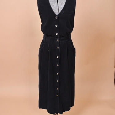 Black Corduroy Button-Up Maxi Dress By All Week Long, M