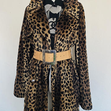 Vintage Cheetah Print jacket, faux fur full length cheetah print Faux fur jacket animal print long full length women’s coat size large 14 