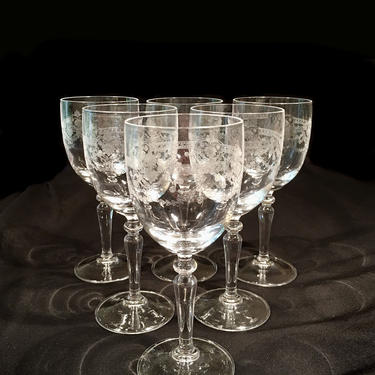 Vintage Crystal Stemware Needle Etched Wine Glasses Set of Six (6) by BellewoodDesignGoods