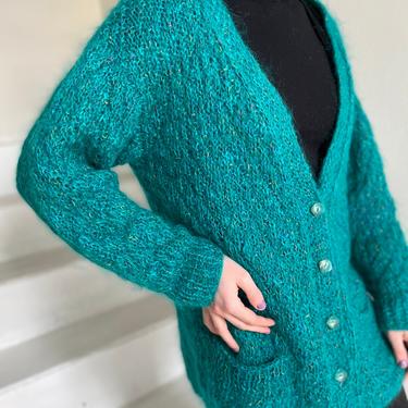 Super Comfy 1980 Flecked Teal Oversized Sweater Vintage Medium 