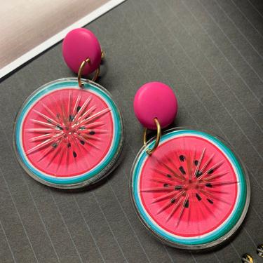 1980s Pink Watermelon Dangling Stud Earrings 