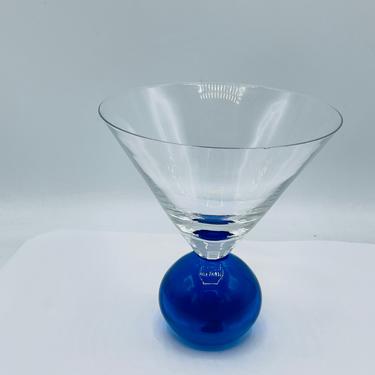 Vintage Cobalt Blue Hand Blown Bubble Ball Stem base martini/cosmo/cocktail glass 