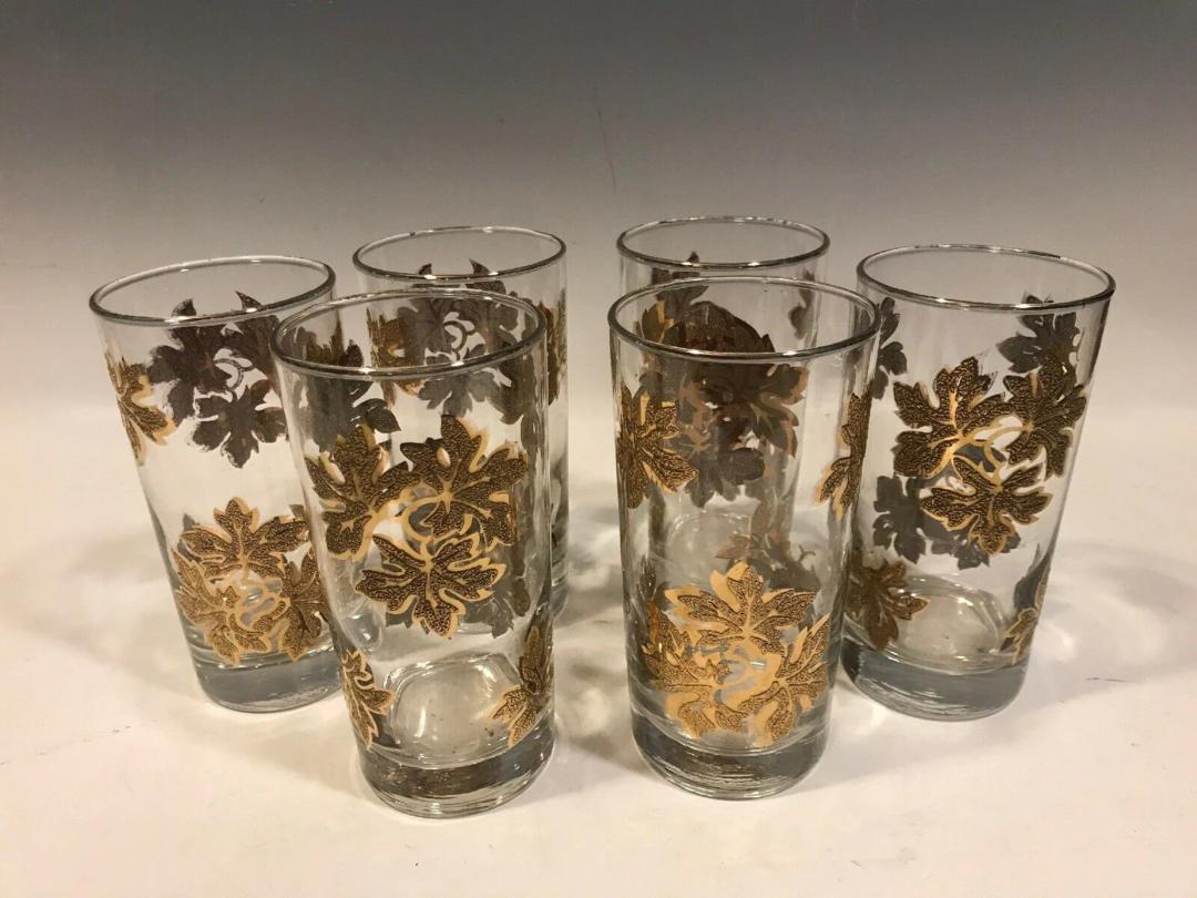 C. high quality 1970s Mid-Century Modern Gold Leaf & Frosted Glass Tumblers, S/6