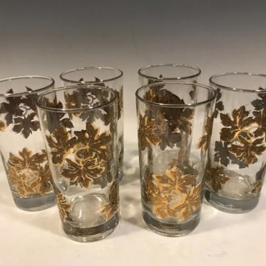 6 Vintage Libbey Libby Textured Leaf Cocktail Glasses, Raised Gold glassware, retro kitchen decor, mcm barware glasses, Christmas Tumblers 