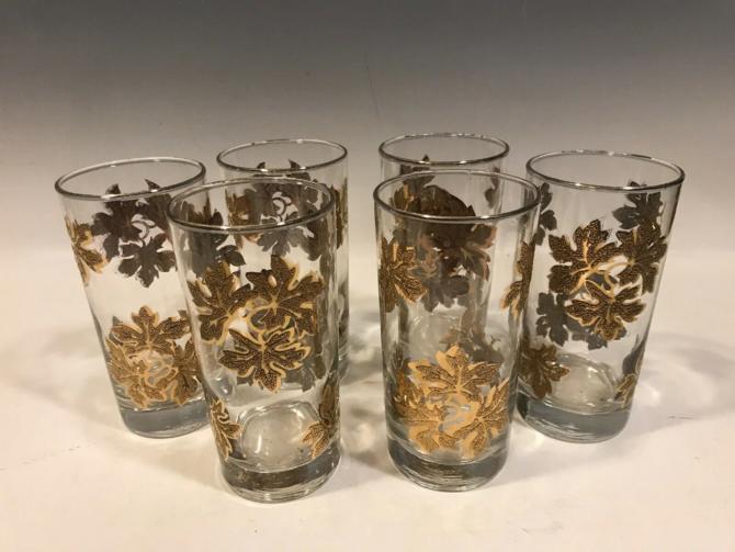 6 Vintage Libbey Libby Textured Leaf Cocktail Glasses, Raised Gold ...