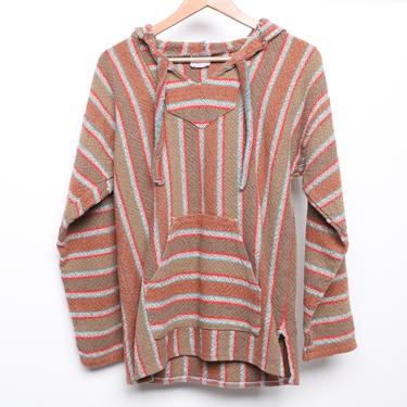 vintage POINT BREAK 1990s drug rug BAJA hoodie striped hooded sweatshirt pullover -- men's size medium 
