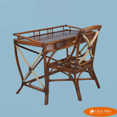 Faux Tortoise Rattan Desk with Chair