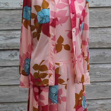 Bloom'n Cutie - Easy Care Easy Wear Pink Floral Dropwaist Dress With Match Button Down Blouse - Medium - Size 6 - Size 8 
