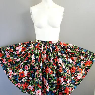 1950s-1960s Floral Circle Skirt with Red Petticoat- Rockabilly- Size XS/S 
