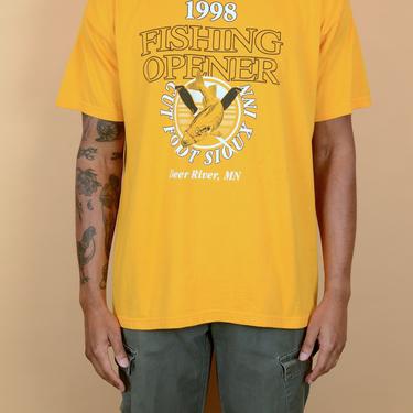 Vintage 90s Yellow Deer River Minnesota Fishing Tee T Shirt / XL Oversize Unisex 
