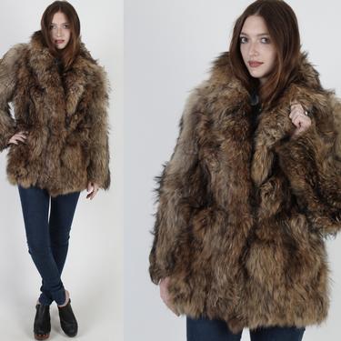 Vintage 70s Tanuki Fur Coat Real Raccoon Fur Coat Genuine Shaggy Real Jacket Natural Shaggy Plush Unisex Winter Ski Jacket 