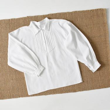vintage white cotton peasant blouse, 70s collared shirt, size M 