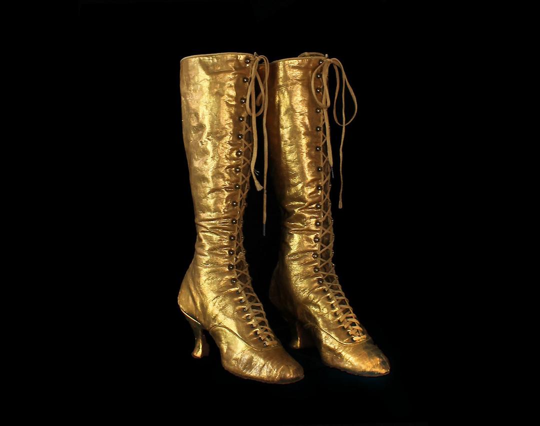 gold metallic thigh high boots