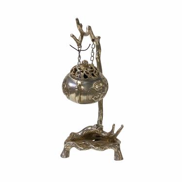 Chinese Rustic Silver Color Metal Tree Swing Incense Holder ws1731E 