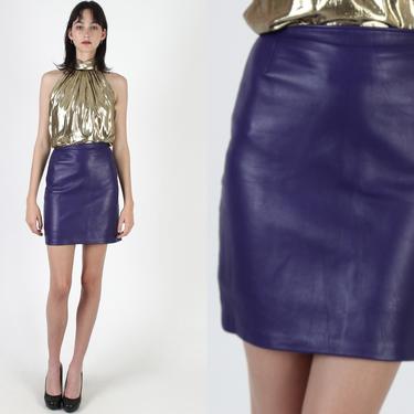 Firenze Purple Leather Mini Skirt Rocker Biker Mini Skirt Leather American Archive San Diego CA