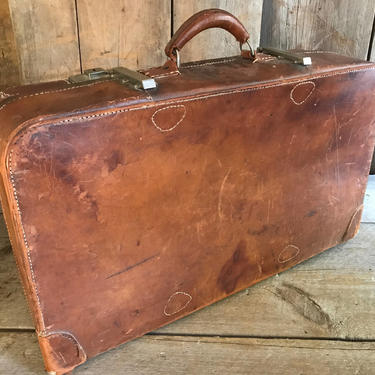 1940s British Revelation Leather Suitcase, Revelation, Expandable, Luggage, Chestnut Brown, Linen Lined, Made in England 