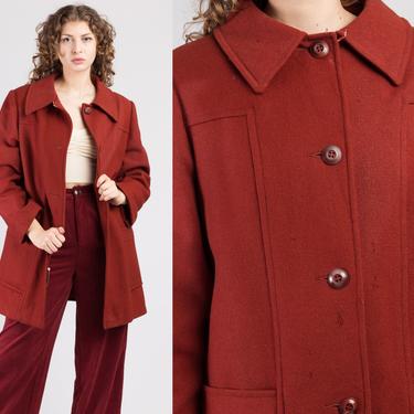 70s Distressed Red Wool Swing Jacket - Extra Large | Vintage Sears Collared Button Up Coat 