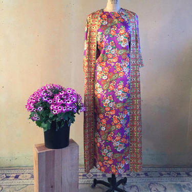 Vintage 70s Floral Dress w/ Attached Duster Jacket 