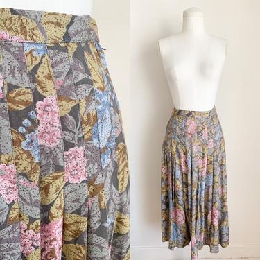 Vintage 1980s Ellen Tracy Floral Midi Skirt / 24" waist 