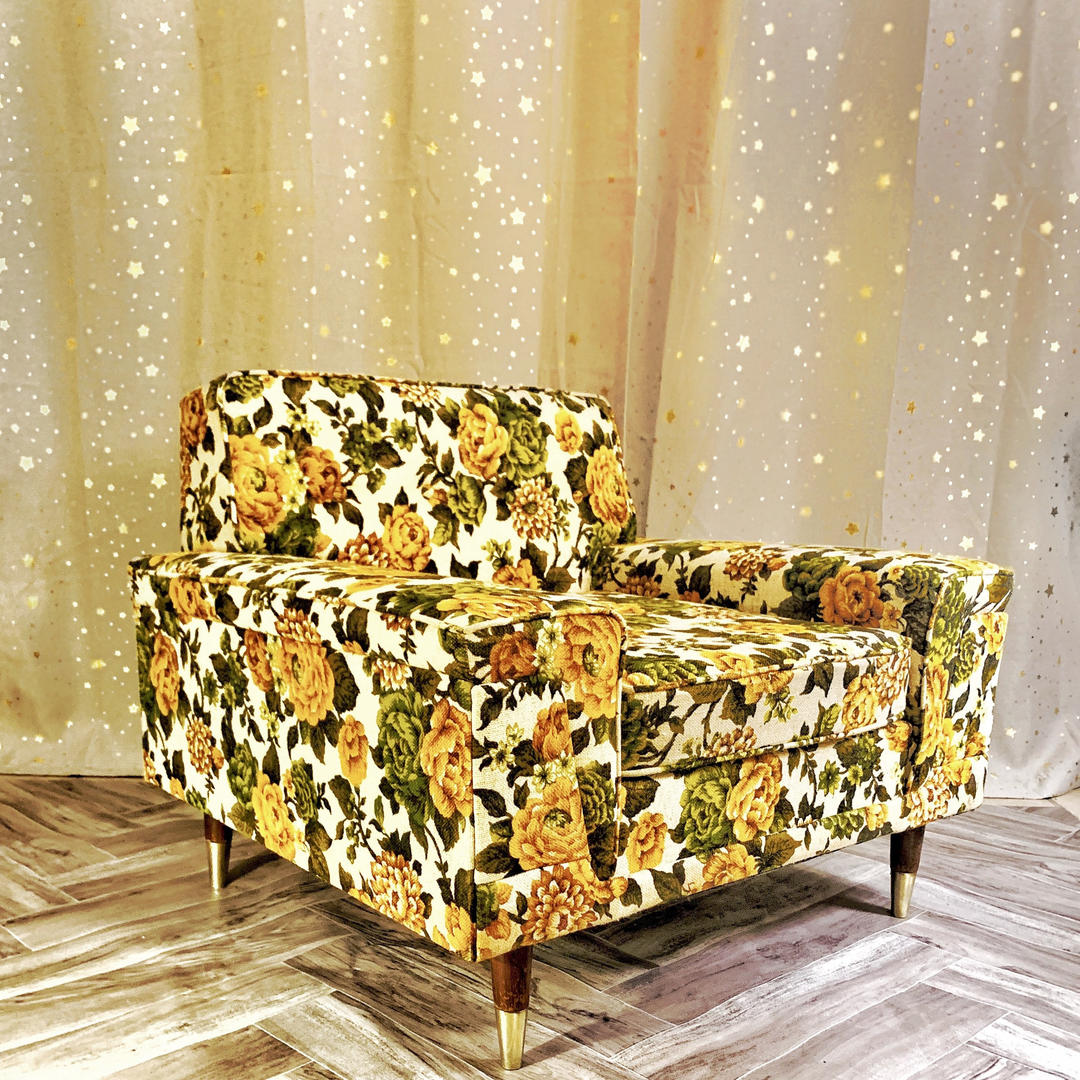 Floral Mid Century Modern Lounge Accent Chair OMGaudy Los Angeles, CA