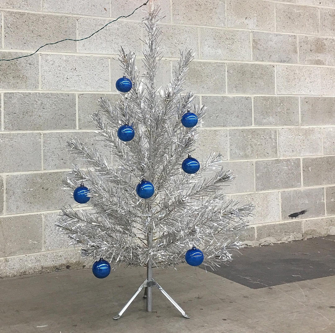 Vintage Aluminum Christmas Tree Retro 1950s Mid Century Modern + Silver Foil + Wire Branch