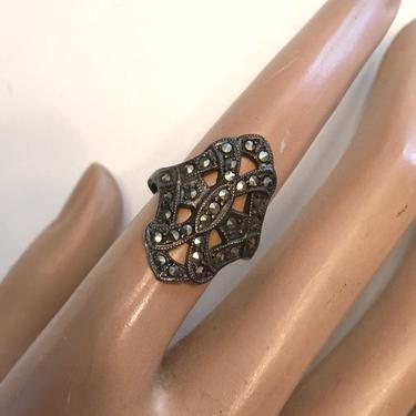 Vintage 1920s 1930s Marcasite Sterling Silver Ring 20s 30s 
