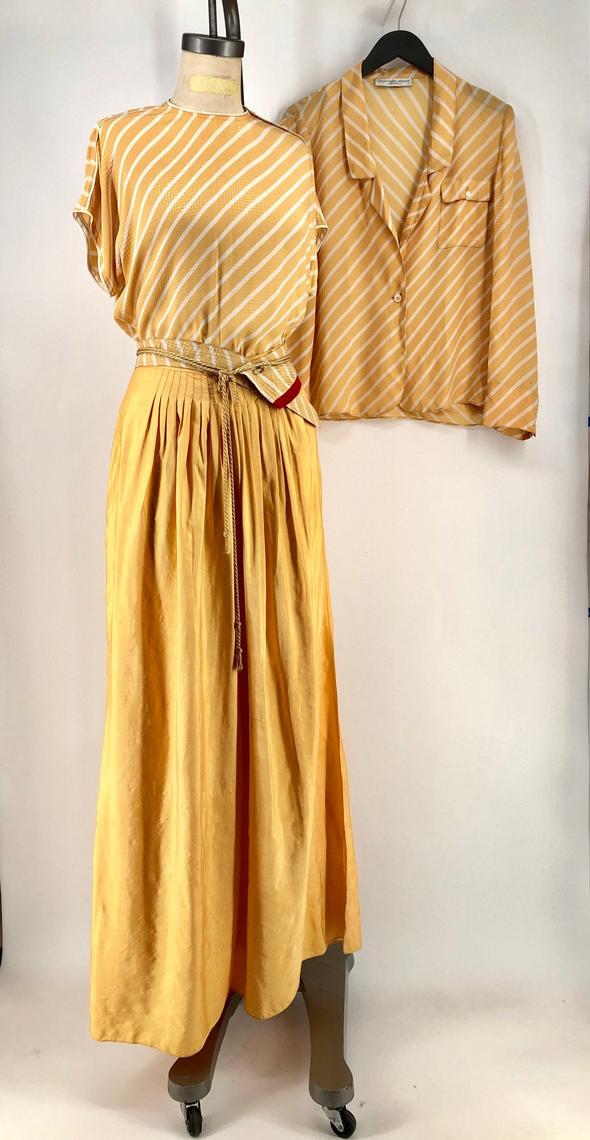 70s GEOFFREY BEENE yellow silk 3 pc outfit with a sash Ritual Vintage
