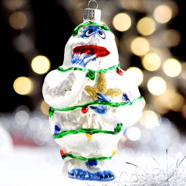 VINTAGE: 5" Large Abominable Snow Monster Glass Ornament - Snow Monster Wrapped in Lights - SKU 30-409-0033479 