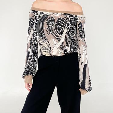 Jean Paul Gaultier Art Deco Print Mesh Blouse (M)