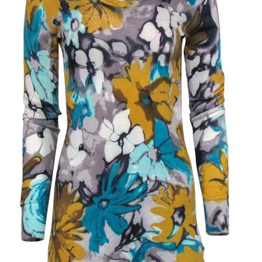 Dolce &amp; Gabbana - Blue &amp; Yellow Floral Knit Bodycon Dress Sz S