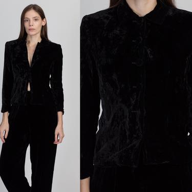90s Black Velvet Button Up Blazer - Petite XS | Vintage Talbots Cropped Jacket Top 
