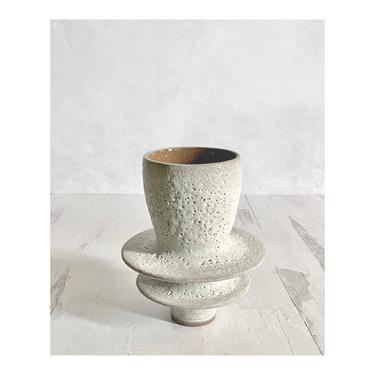 SHIPS NOW- 7" White Crater Stoneware Bud Vase 
