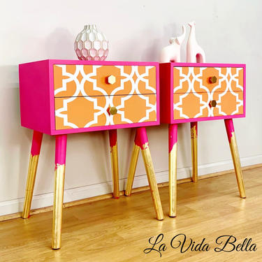 Bold &amp; Sassy MCM Tables, Nightstands, End Tables, Mid Century Modern, Pink, Orange 