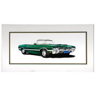 Green Olds 442 Muscle Car Original Americana Watercolor by ErinLaneEstate
