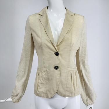 Brunello Cucinelli Cream Cotton &amp; Linen Knit Button Front Jacket XS