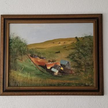 70's Reba Inverso Farm Landscape Painting . 