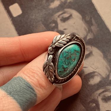 026-Vintage Handmade Stamped Navajo Turquoise Ring 