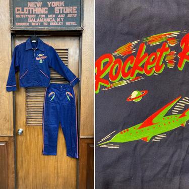 Vintage 1950’s Deadstock Atomic Rocket Ranger Outer Space Rockabilly Jacket Pants Set, Vintage NOS, Rocket Ranger, 1950’s Atomic Print, 