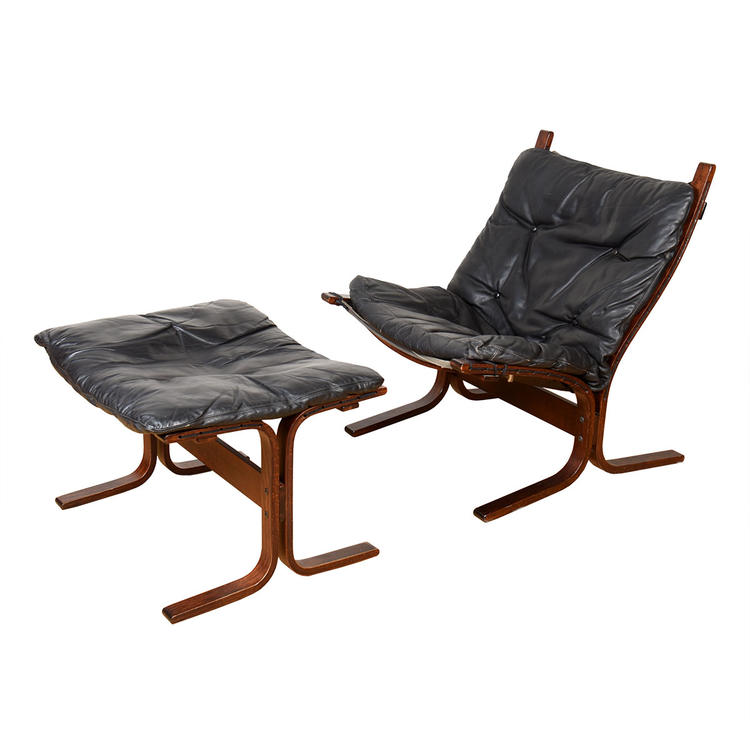 Norwegian Westnofa Black Leather &#038; Rosewood Siesta Chair + Otto