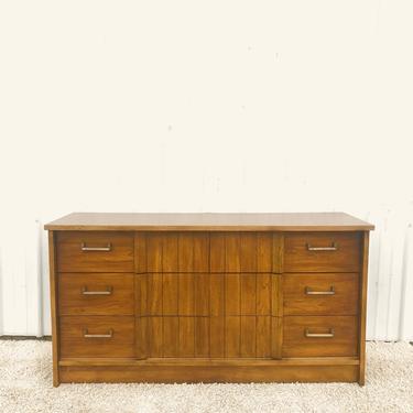 Mid Century Compact Six Drawer Dresser with Brass