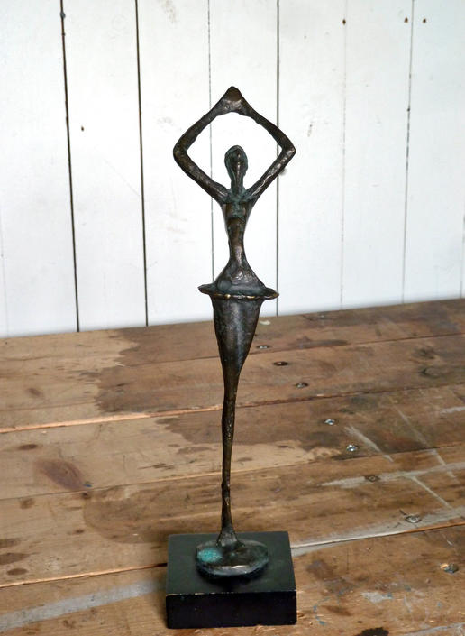Bronze Dancer Ballerina Statue on Wood Base - Bronze - Modernist Artwork by FlyTimesVintage Fly Times Vintage of Chicago, IL ATTIC