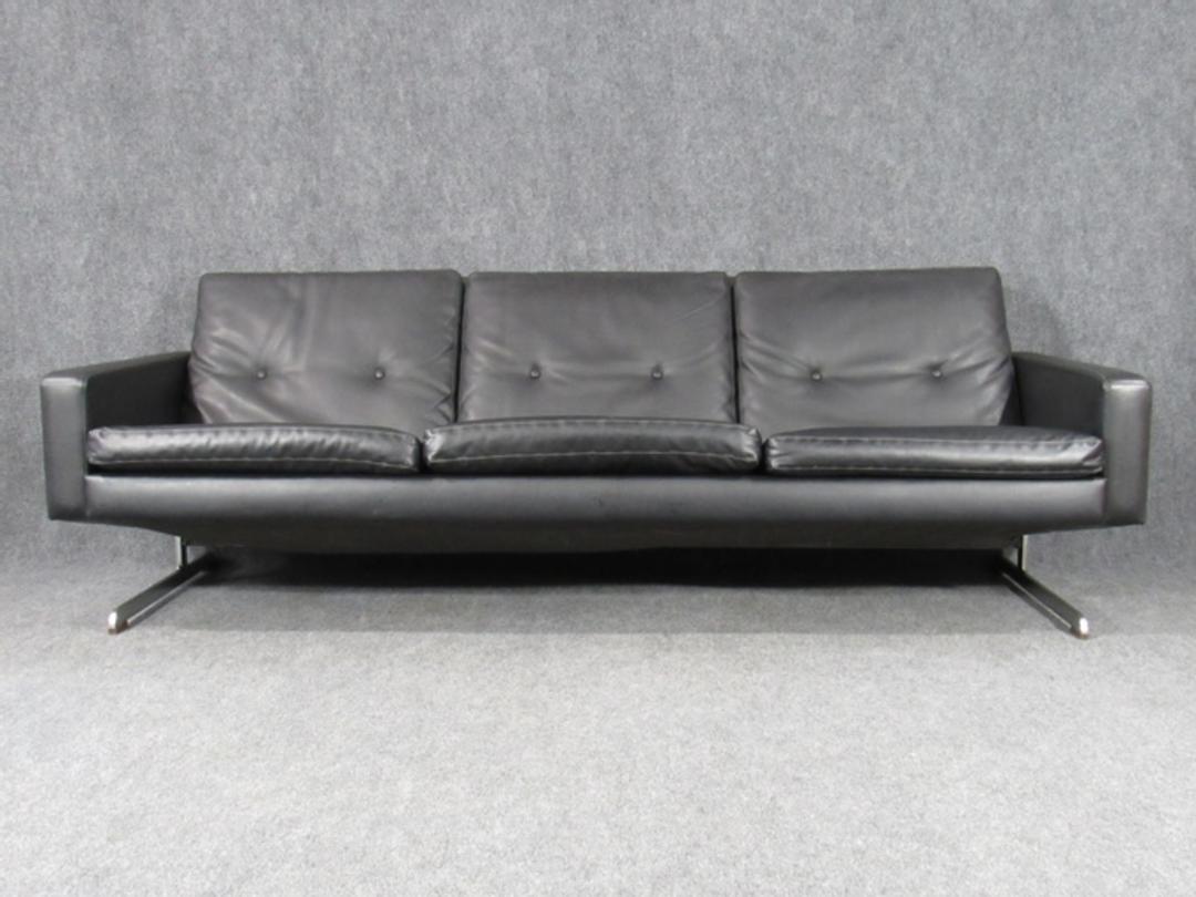 Midcentury Danish Modern Sofa in Faux Black Leather Attributed to