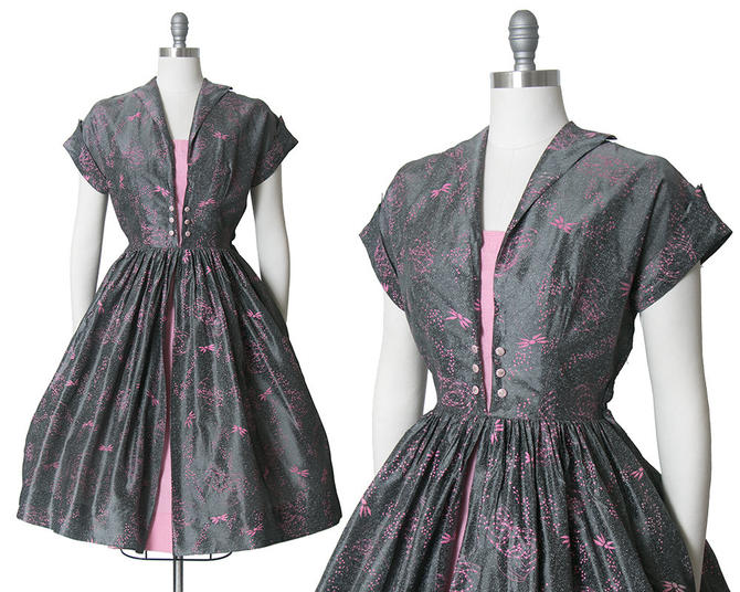 japon Klimatologische bergen zuiger Vintage 1950s Dress | 50s MODE O DAY Floral Printed Taffeta Grey Gray Pink  Full Skirt ... from Birthday Life Vintage of San Francisco, CA | ATTIC
