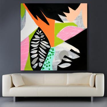 Plant Lady's World - Canvas Painting Large 36&quot;x36&quot; Abstract Minimalist Modern Original Contemporary Artwork Commission ArtbyDinaD by Art