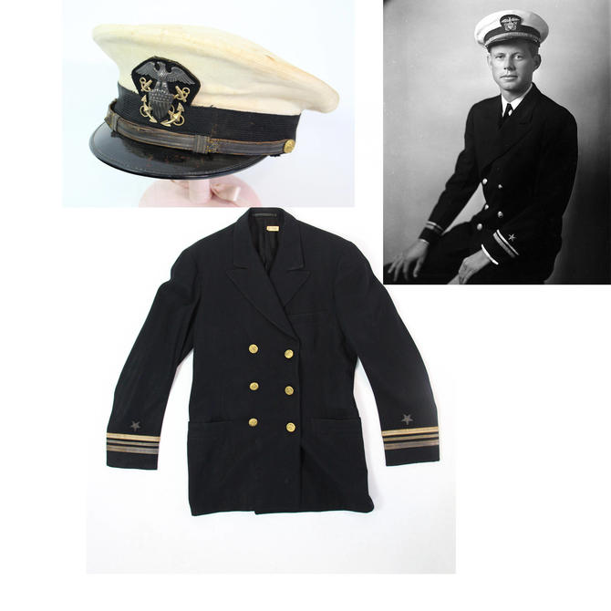 WWII US Navy Officers Jacket and Hat Lieutenant Commander Service