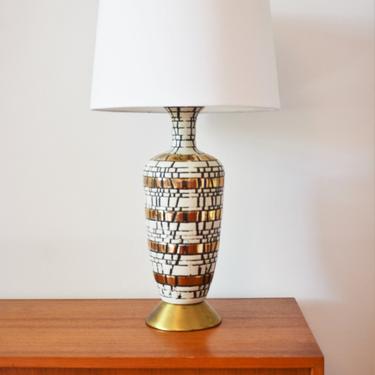Mid-Century Modern Ceramic Table Lamp with Faux Tile Surface Pattern, circa 1960s 