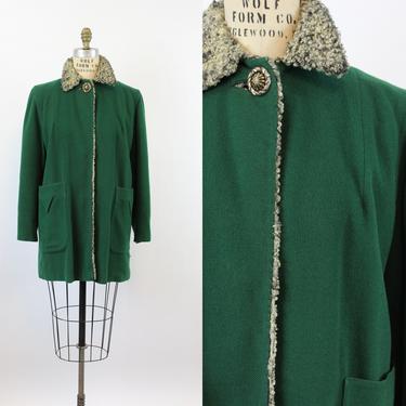 1940s GREEN wool curly lamb jacket medium | new winter 